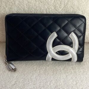 CHANEL Black and White Quilted Wallet